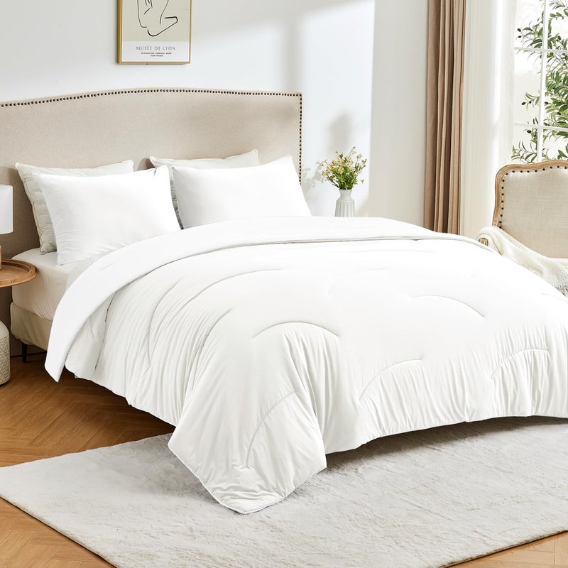 HOMTEC White Queen Size All-Season Down Alternative Comforter Set- Reversible, Lightweight Breathable Cooling Blanket, Ultra Soft Cozy, Perfect for Summer & Year-Round Comfort - Image 1